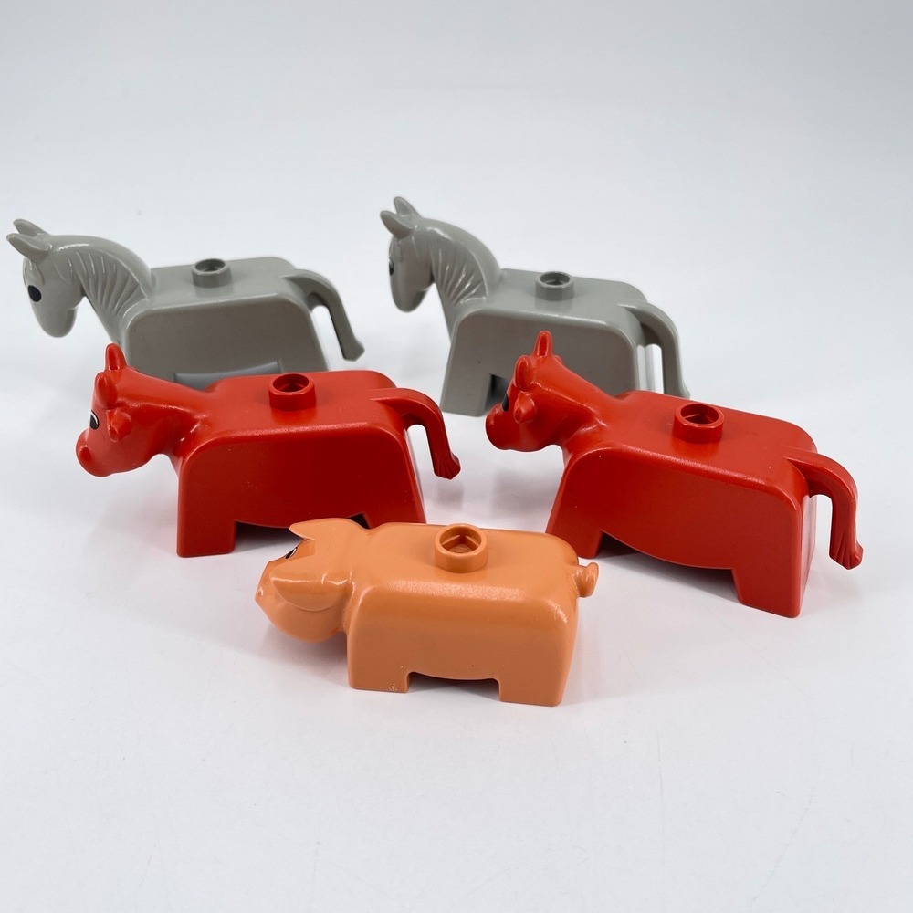 LEGO Duplo Farm Animals Chunky Boxy 5pc Horses Cows Pig Red Grey Orange 1990s